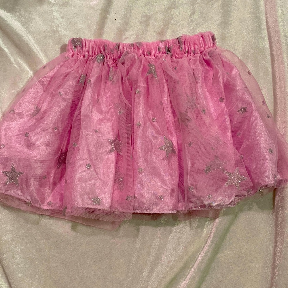 Pink satin and silver star mesh girls skirt